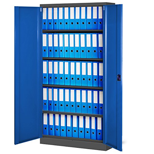 Jan Nowak Juego de 3 Armario de Oficina Archivador Armario de Herramientas Metálico 4 Estantes con Recubrimiento de Polvo Se Puede Cerrar 185 cm x 90 cm x 40 cm (Antracita-Azul)