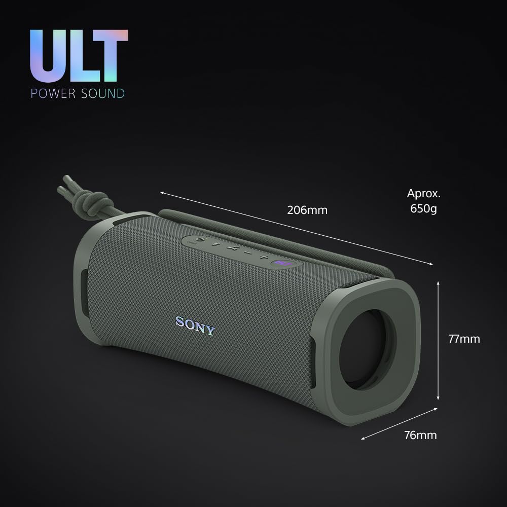 Sony ULT Field 1 Altavoz inalámbrico Bluetooth portátil con ULT Power Sound, Ultimate Deep Bass, IP67, Resistente a los Golpes, 12H de batería, Llamadas nítidas, Gris Bosque