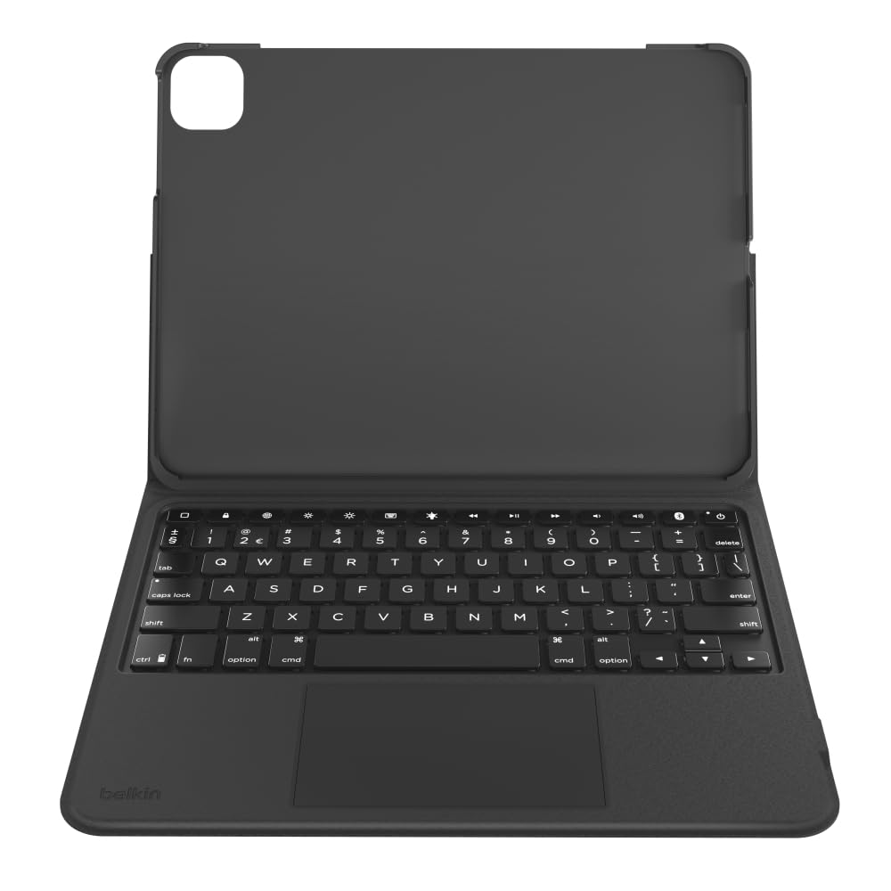 Belkin Everyday - Funda para teclado con función atril retroiluminada, teclas táctiles multipunto, funda de piel sintética, compartimento para Apple Pencil, teclado inalámbrico AZERTY para iPad Air de