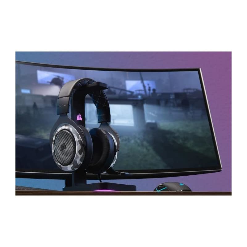 Corsair HS60 HAPTIC Auriculares Estéreo para Juegos con Efectos Hápticos en Los Bajos (Taction Technology, Almohadillas de Lujosa Espuma Viscoelástica, Micrófono Extraíble) Camo