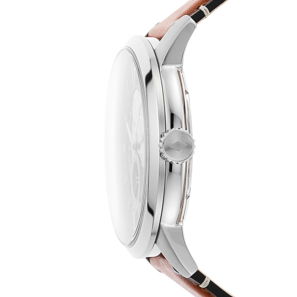 Fossil Reloj para hombre Townsman, movimiento mecánico automático, caja de 48mm de acero inoxidable plateado con correa de piel, ME3154, 48MM, Marrón y Tono Plateado