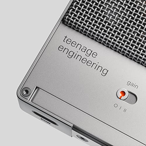 Teenage Engineering CM-15 Micrófono de Condensador de Estudio Portátil, Carga USB-C, Batería de 10 Horas, Salida de Línea Mini Jack de 3,5 mm, Alimentación Fantasma de 48V, Interruptor de Ganancia