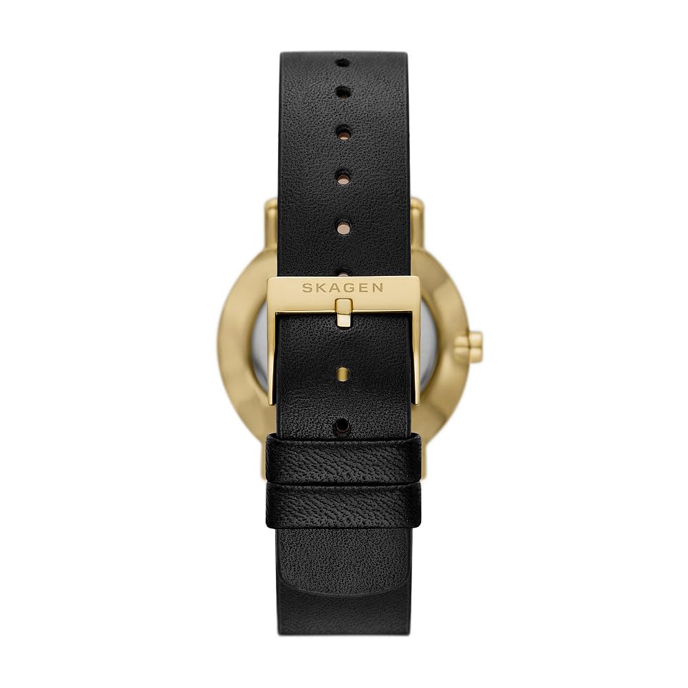 Skagen Kuppel reloj para mujer, movimiento de cuarzo con correa de acero o piel, Negro y tono dorado, 32MM