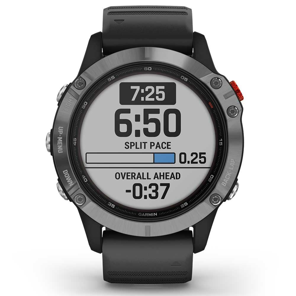 Garmin fēnix 6 Solar - Reloj multideporte avanzado con GPS y carga solar, Plateado con correa negra, Grande