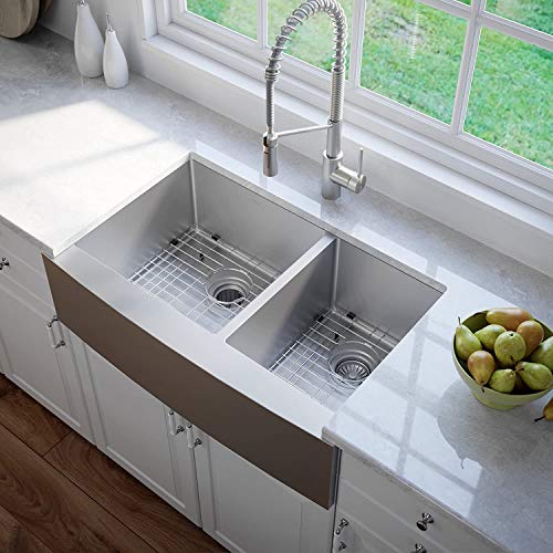 Kraus KHF203-36 36 inch Farmhouse Apron 60/40 Double Bowl 16 gauge Stainless Steel Kitchen Sink