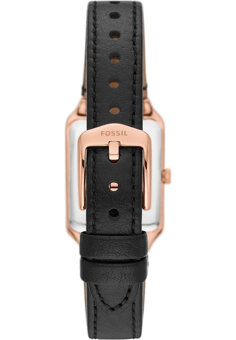 Fossil Raquel Reloj para Mujer, Movimiento de Cuarzo con Correa de Acero o Piel, Negro y Tono Oro Rosa, 23MM