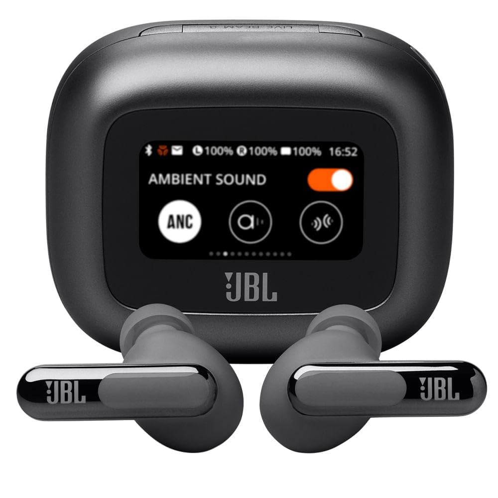 JBL Live Beam 3 Auriculares inalambricos de botón con almohadillas,True Wireless con cancelación de ruido adaptable, hasta 48 horas de reproducción, Bluetooth, audio de alta resolución, negro