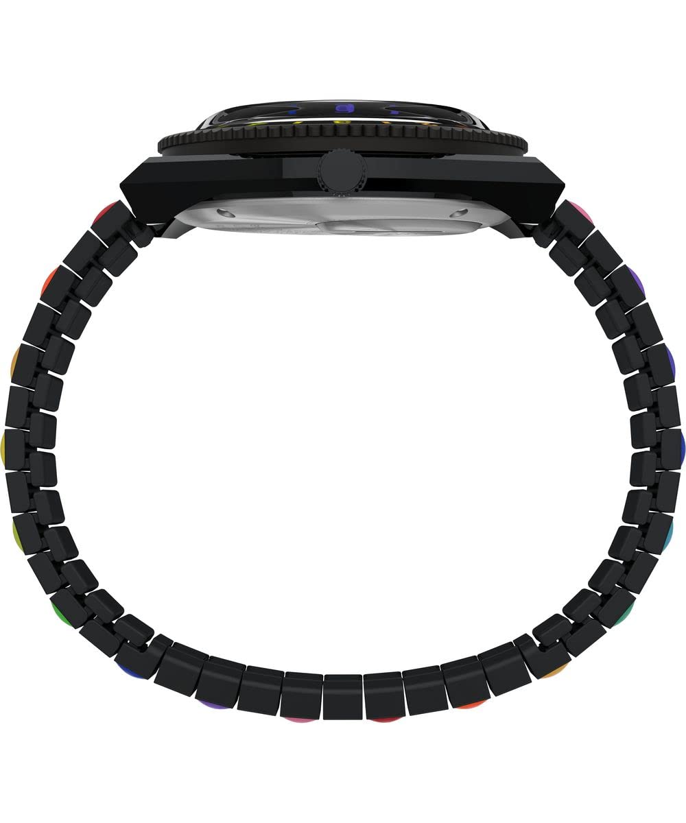 Timex Reloj Q - Reloj de 36 mm para mujer, correa de expansión de acero inoxidable negro, esfera negra, caja negra TW2V65900