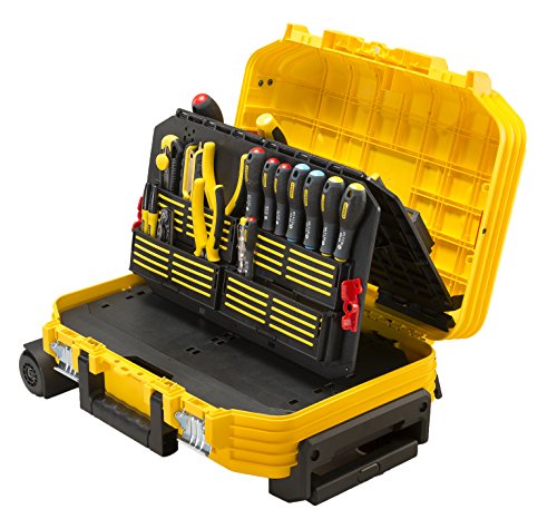 Stanley FMST1-75530-Maletín de herramientas con ruedas, reforzado con fibra de vidrio, estructura de acordeón, empuñadura telescópica con cubierta de goma. Incluye juego de herramientas de 104 piezas.