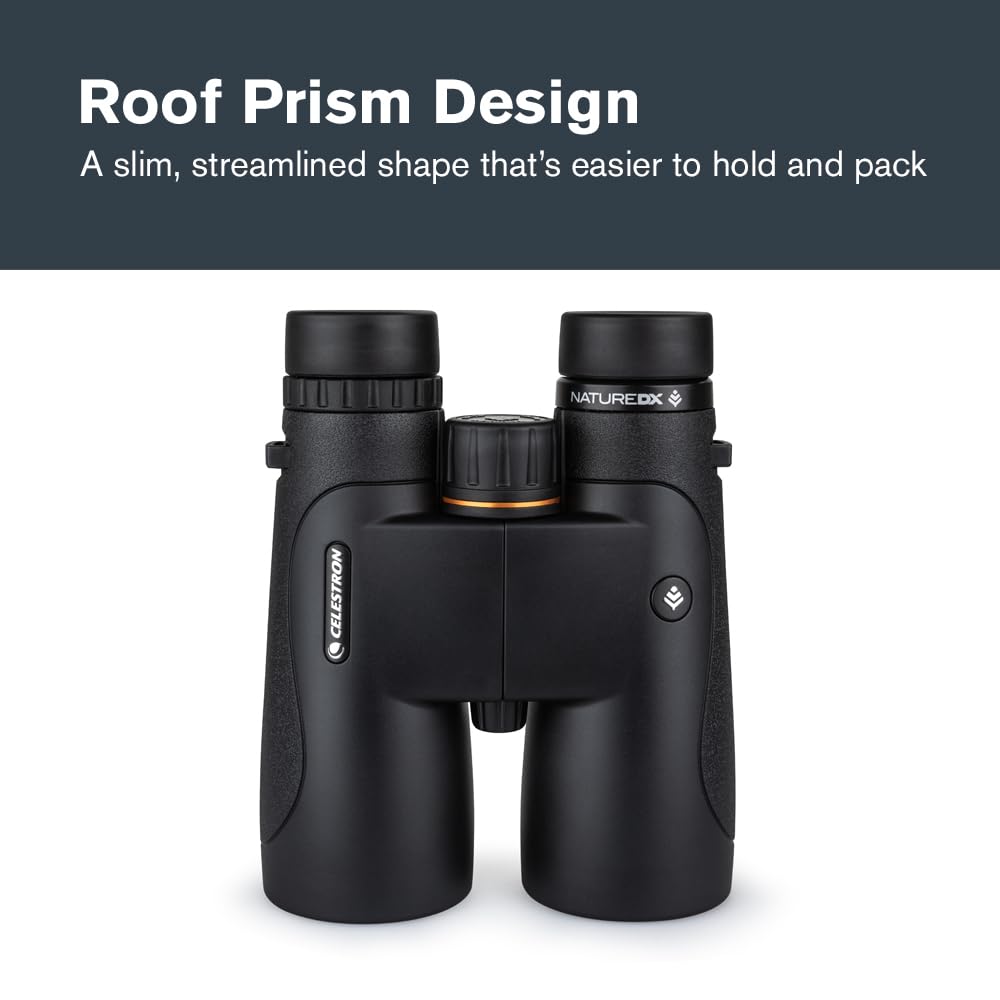 Celestron 72325 Nature DX 10x50: prismáticos para Exteriores y para observar Aves, con Revestimiento múltiple Completo y prismas BaK-4, Carcasa revestida de Goma Resistente al Agua y el vaho
