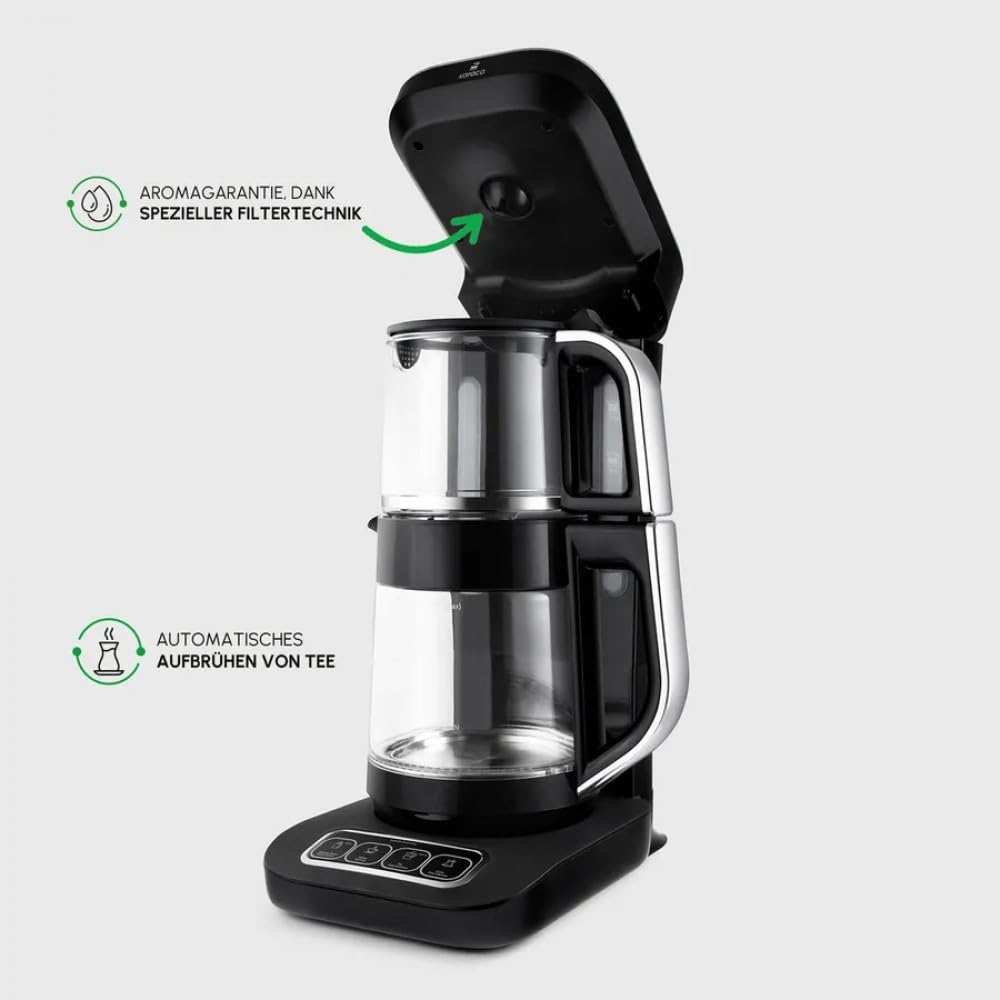Karaca Caysever Robotea Pro - Cafetera y té automática, 4 en 1, de vidrio hablando