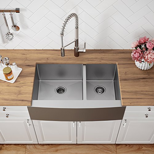 Kraus KHF203-36 36 inch Farmhouse Apron 60/40 Double Bowl 16 gauge Stainless Steel Kitchen Sink