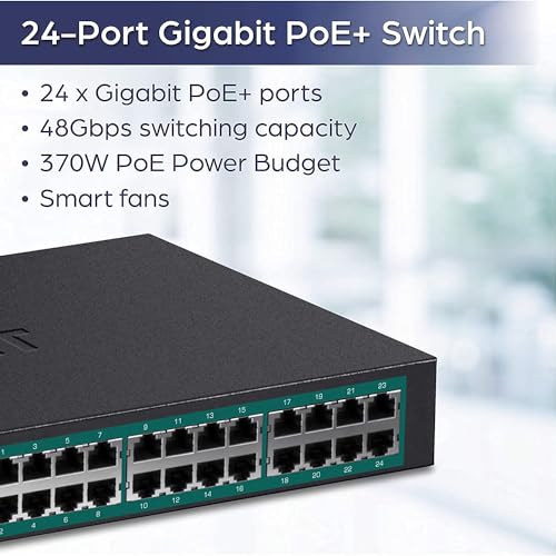 TRENDnet TPE-TG240g - Switch Gigabit PoE+ de 24 Puertos, no administrado, 10/100/1000 Mbps