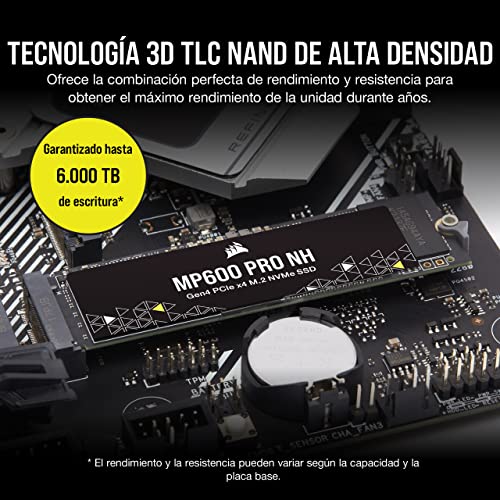 Corsair MP600 PRO NH 8 TB SSD PCIe Gen4 x4 NVMe M.2 - TLC NAND de Alta Densidad - M.2 2280 - Compatibilidad con DirectStorage - Hasta 7.000 MB/s - Sin Disipador de Calor - Negro
