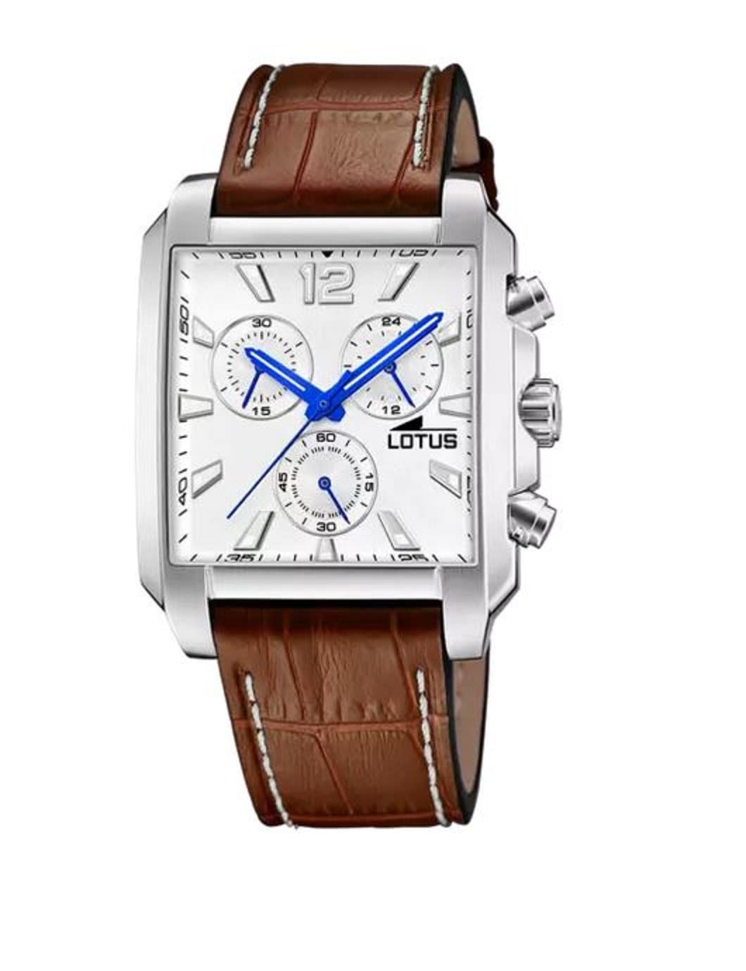 Lotus Reloj Hombre 18851/1 Square Series Caja de Acero Inoxidable 316l Plateado Correa de Cuero Marrón