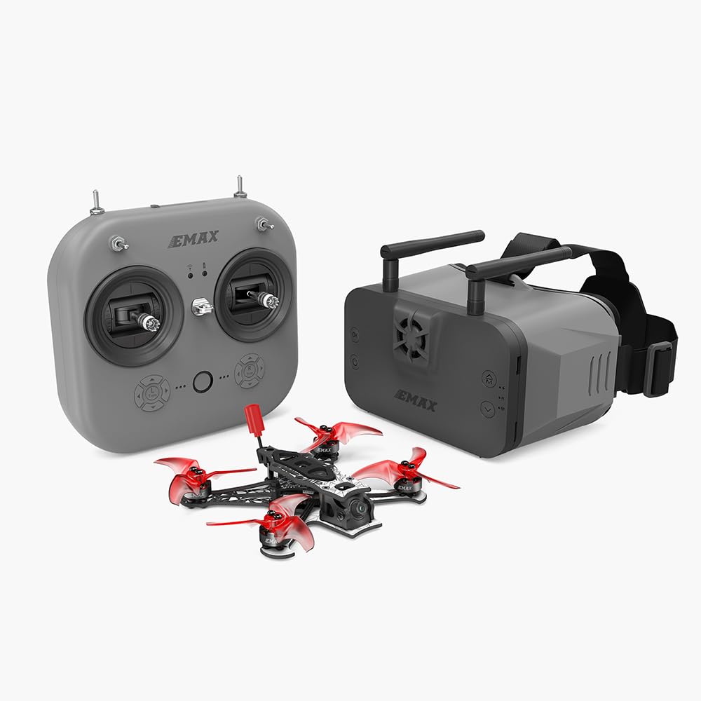 EMAX Tinyhawk 3 Plus Freestyle Drone RTF Kit Listo Para Volar FPV HD Zero Drone Mini Racing Quadcopter Marco Duradero de Fibra de Carbono con Gafas y Transmisor para Niños Adultos y Principiantes