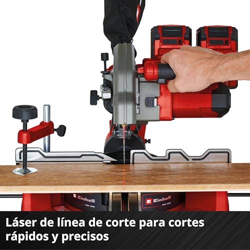 Einhell Sierra de tracción, vaivén e inglete con batería TE-SM 36/8 L Li-Solo Power X-Change (36V, hoja de sierra Ø 216, mesa giratoria, función de tracción, láser de línea de corte, sin batería)