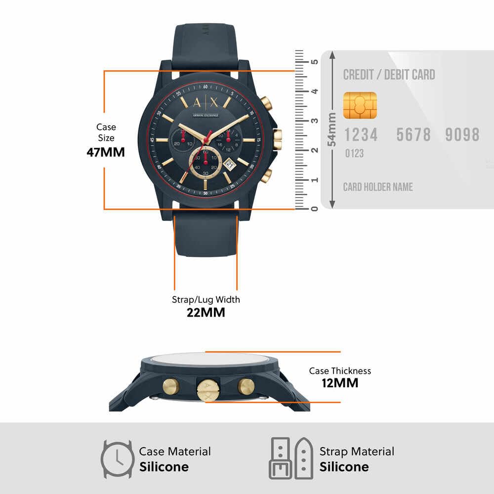 Armani Exchange Reloj Hombre, Movimiento cronógrafo, 47mm Caja de silicona azul con correa de silicona, AX1335