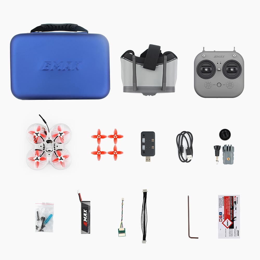 EMAX Tinyhawk 3 Plus Drone RTF Kit Listo Para Volar FPV HD Zero Drone Mini Racing Quadcopter con Gafas y E8 Transmisor para Niños Adultos y Principiantes Blanco