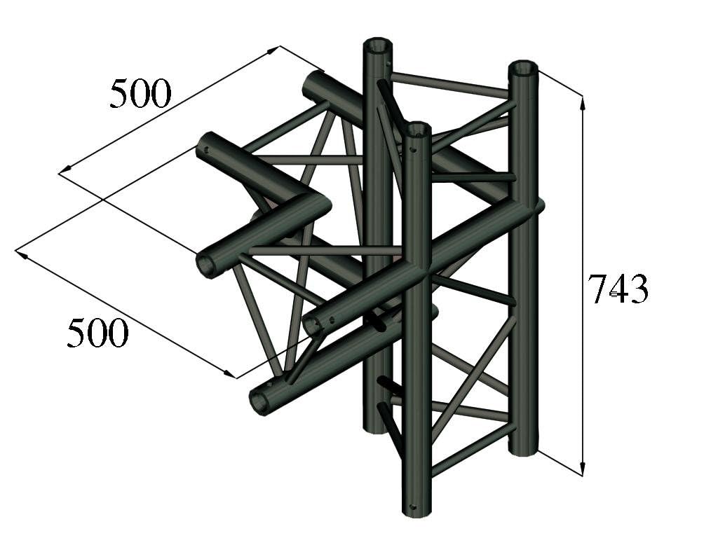 Alutruss - Ángulo de Cruz, para Truss Americana, 4 vías, Negro, Derecha, S-PAC-45