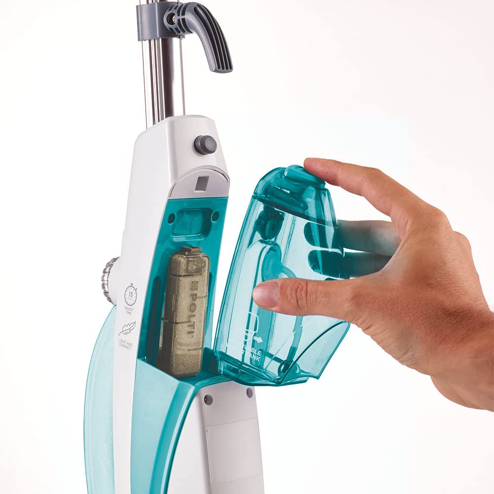 Polti Vaporetto SV450 Doble, Escoba a Vapor 2 en 1 con Limpiador Portátil, Potencia Máxima 1500 W, 13 Accesorios Incluidos, Depósito Extraíble 0,3 L, Azul Claro y Blanco