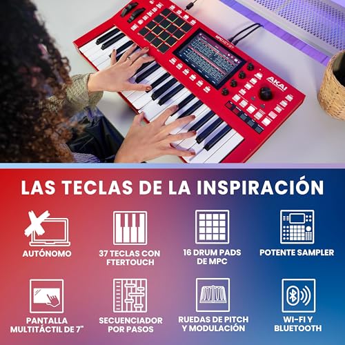 AKAI Professional MPC Key 37 - Centro de producción autónomo caja de ritmos, teclado MIDI, sintetizador con wifi, Bluetooth, pantalla táctil, plugins