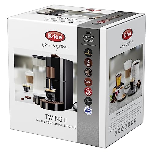 K-FEE TWINS II Máquina de Cápsulas para Café, Té y Cacao | Cafetera para tazas grandes | Calentamiento rápido | Depósito de agua de 2,3 L | 19 Bar | Negro Cobre