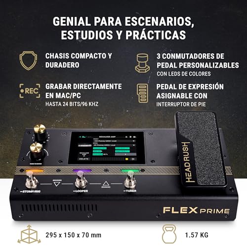 HeadRush Flex Prime - Pedal Multiefectos para Guitarra y Bajo y Procesador de Modelado de Amplis con Pantalla Táctil, Looper, WiFi, Bluetooth y USB