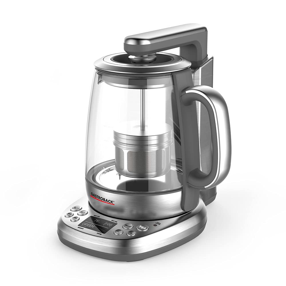 GASTROBACK 42440 Design Tee Automat Advanced Plus - Hervidor de agua y té automático (2 en 1), temporizador de 24 horas, filtro de té de acero inoxidable, recipiente de cristal de 1,5 litros, 2000 W