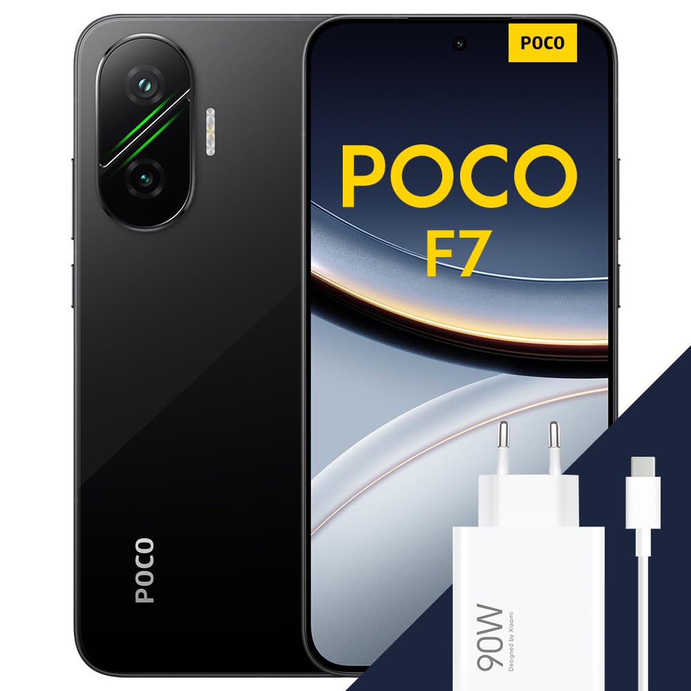 XIAOMI POCO F7 - Smartphone de 12+256GB, Cámara Sony de 50 MP con OIS, Pantalla AMOLED de 6,83'' 1.5K a 120Hz, Snapdragon 8s Gen 4, Hypercharge 90W, Cargador Incluido, Negro (Versión ES)