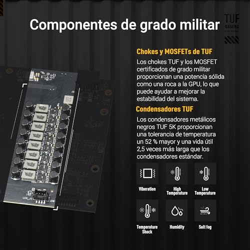 ASUS TUF Gaming GeForce RTX 5070 12GB GDDR7 - Tarjeta gráfica Gaming (PCIe 5.0, HDMI/DP 2.1, 3.125 Ranuras, componentes de Grado Militar, Revestimiento PCB, Ventiladores axial-Tech)