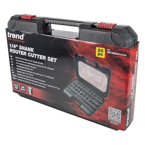 Trend Juego de 50 brocas de enrutador, vástago de 1/4 pulgadas, punta de carburo de tungsteno, caja de aluminio incluida, juego/SS50X1/4TC
