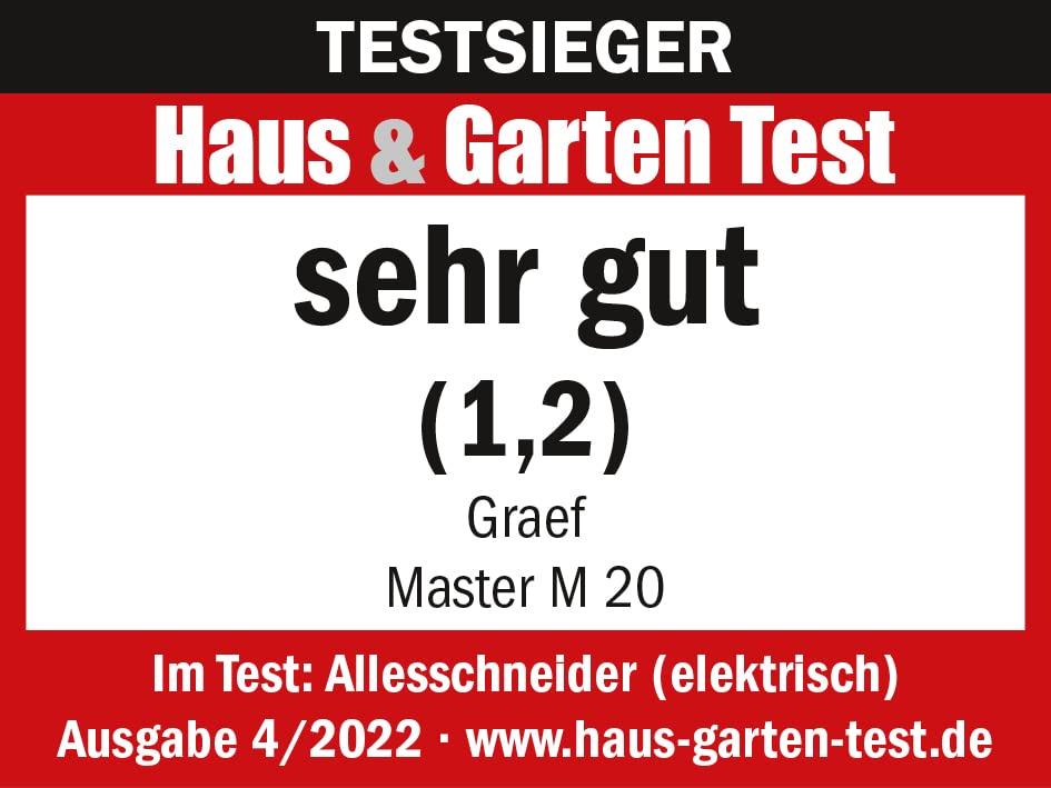 GRAEF Master M20 - Cortafiambres eléctrico, Made in Germany, 170 W, cuchilla completa Ø170 mm, metálico, corte fino 0-20 mm, plata