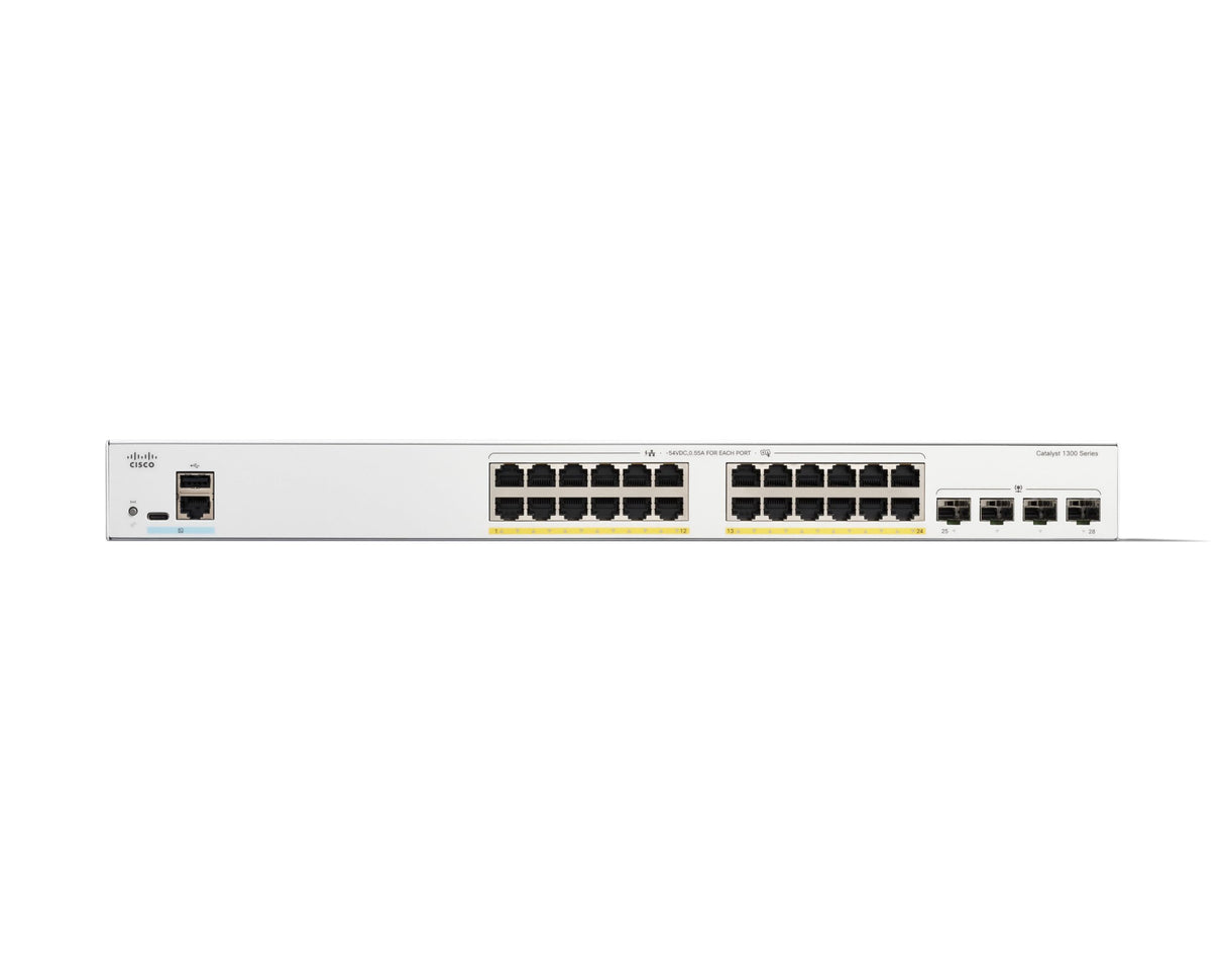 Cisco Switch gestionado Cisco Catalyst 1300-24FP-4G, GE de 24 Puertos, PoE Completo, SFP GE 4x1, protección Limitada de por Vida (C1300-24FP-4G)