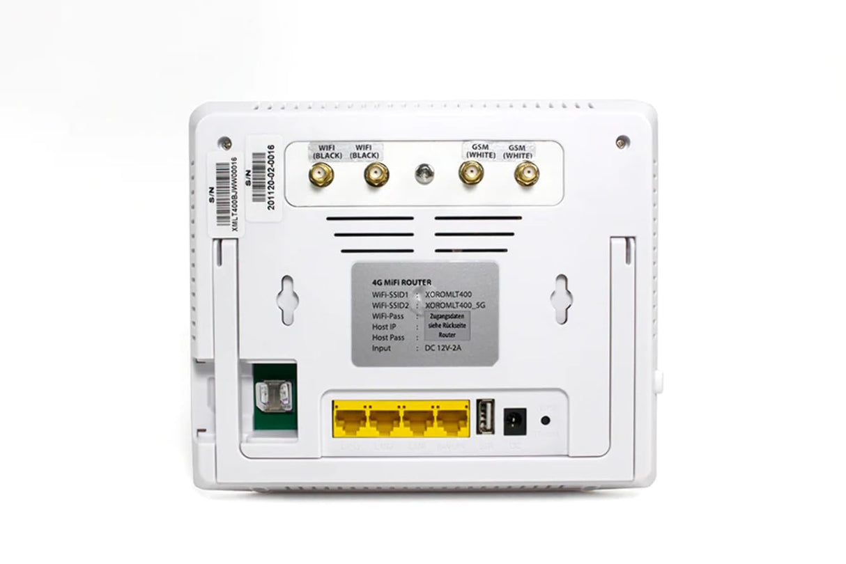 XORO MLT 400 - Sistema de Antena WiFi 4G LTE para caravanas y autocaravanas, función de Punto de Acceso WiFi, Tarjeta SIM en el Router, Interfaz Web, Incluye Cable