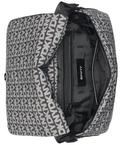 DKNY Hombros con solapa para mujer, 100% poliéster con ribete de poliuretano, logotipo negro y negro, Logotipo negro y negro