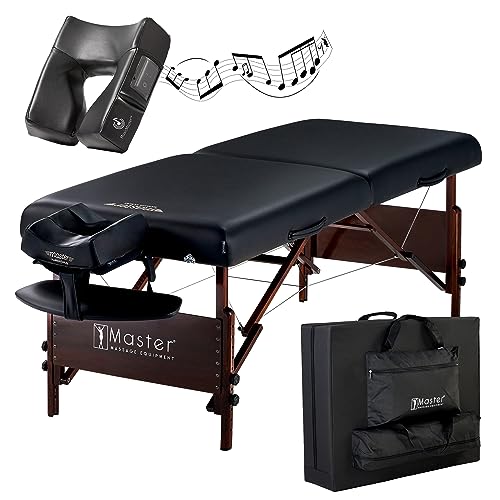 Master Massage Banco de Masaje portátil Plegable de Madera con cojín Musical y Altavoz, 76 cm