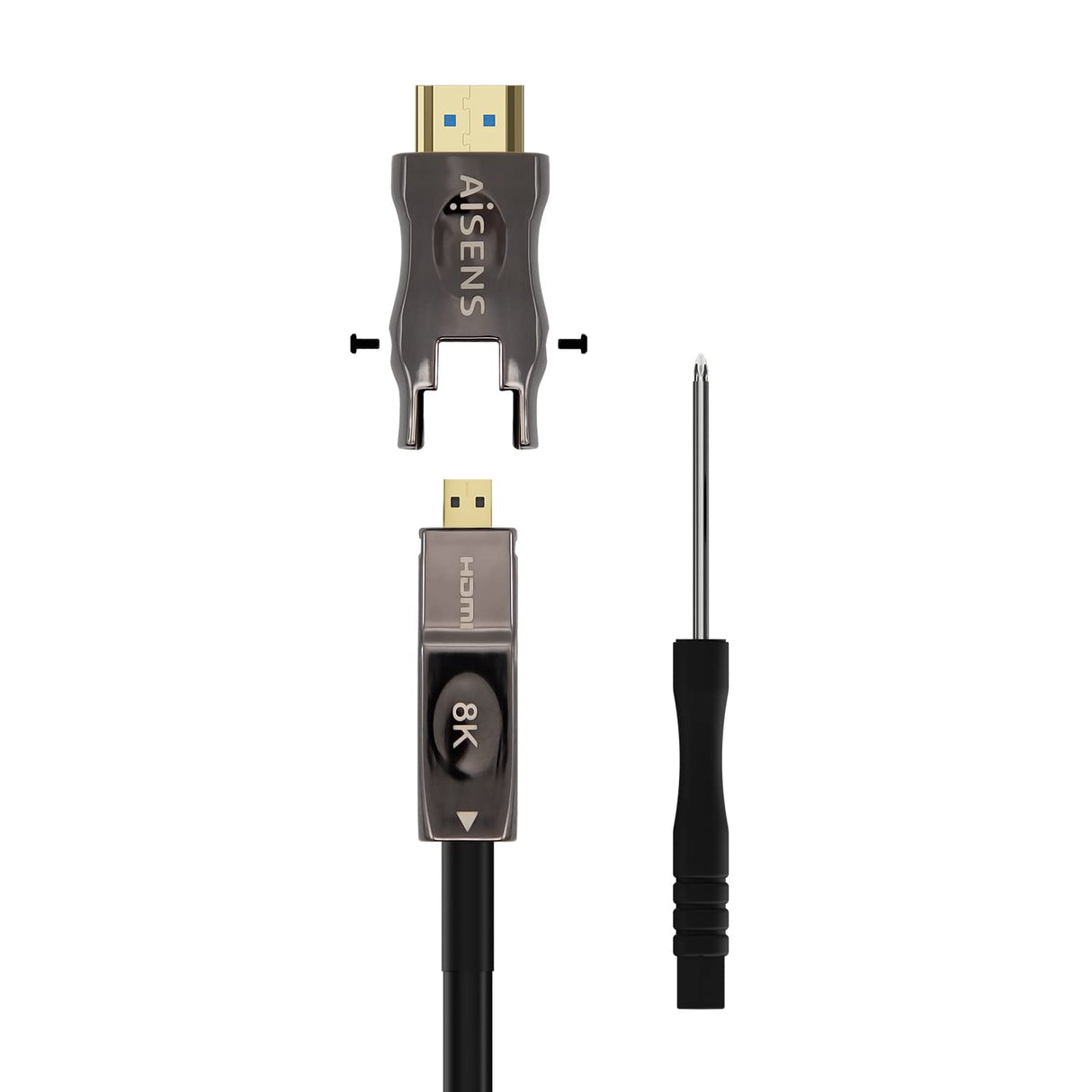 AISENS - A153-0648 - Cable HDMI V2.1 AOC desmontable ultra alta velocidad 8K@60Hz 4K@120Hz 4:4:4 48Gbps, A/M-D/A/M, negro, 50m
