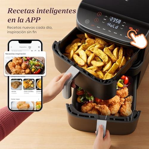 Cosori Turbo Tower Pro Freidora de Aire 10.8L 2630W, Revestimiento Cerรกmico y Doble Cesta, Tecnologรญa Avanzada con Motor DC y Dual Blaze, Ahorro de Energรญa y Mรกs Rรกpida, 7 Funciones, Ahorra de Espacio