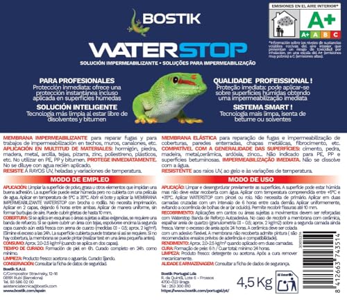 BOSTIK Waterstop Impermeabilizante de Reparación Transparente - Estanqueidad Inmediata, Superficies Húmedas o Secas, sin Imprimación, Multimaterial, Fácil de Aplicar, Interior y Exterior, Bote 4,5 kg