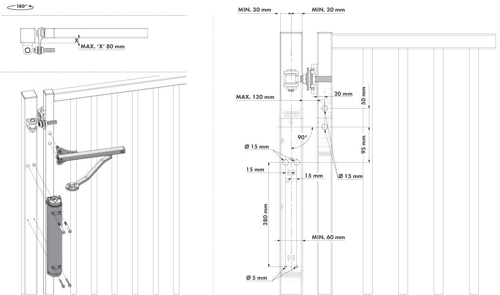 Locinox VERTICLOSE-2-ZILV Cierrapuertas Ajustable Verticlose 2 ángulo de Apertura 90°/180° Plata, Aluminio Plateado, Aluminium silberfärbig