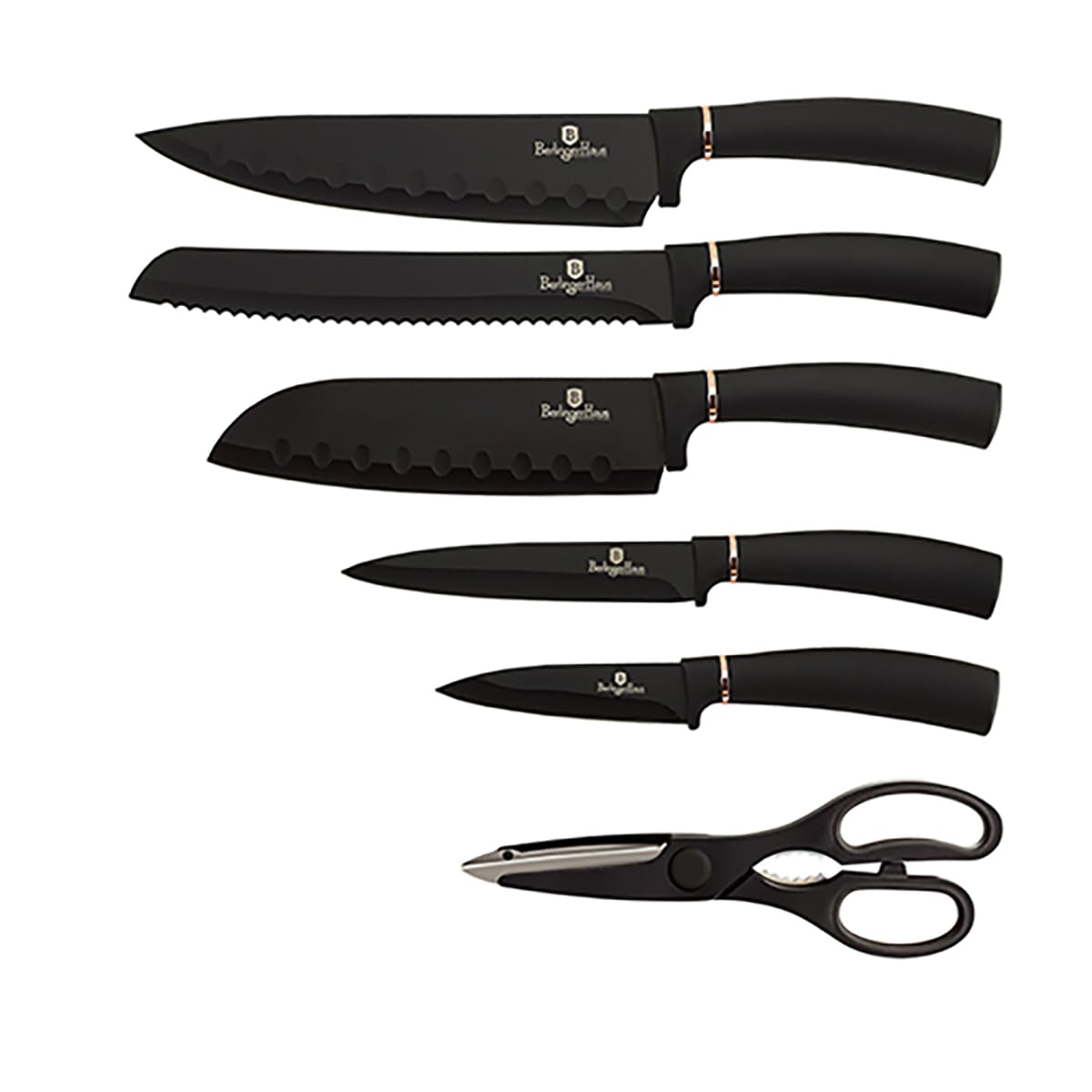 6 piezas. BERLINGER HAUS BH-2422 - Juego de cuchillos de cocina con soporte, color negro y rosa