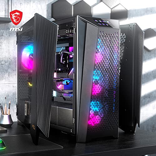 MSI Meg Prospect 700R - Carcasa para PC de Torre Media, Capacidad E-ATX, Pantalla táctil IPS, Panel Lateral Modular, 4 Ventiladores ARGB de 140 mm, Puertas batientes Izquierda/Derecha, 4 filtros de