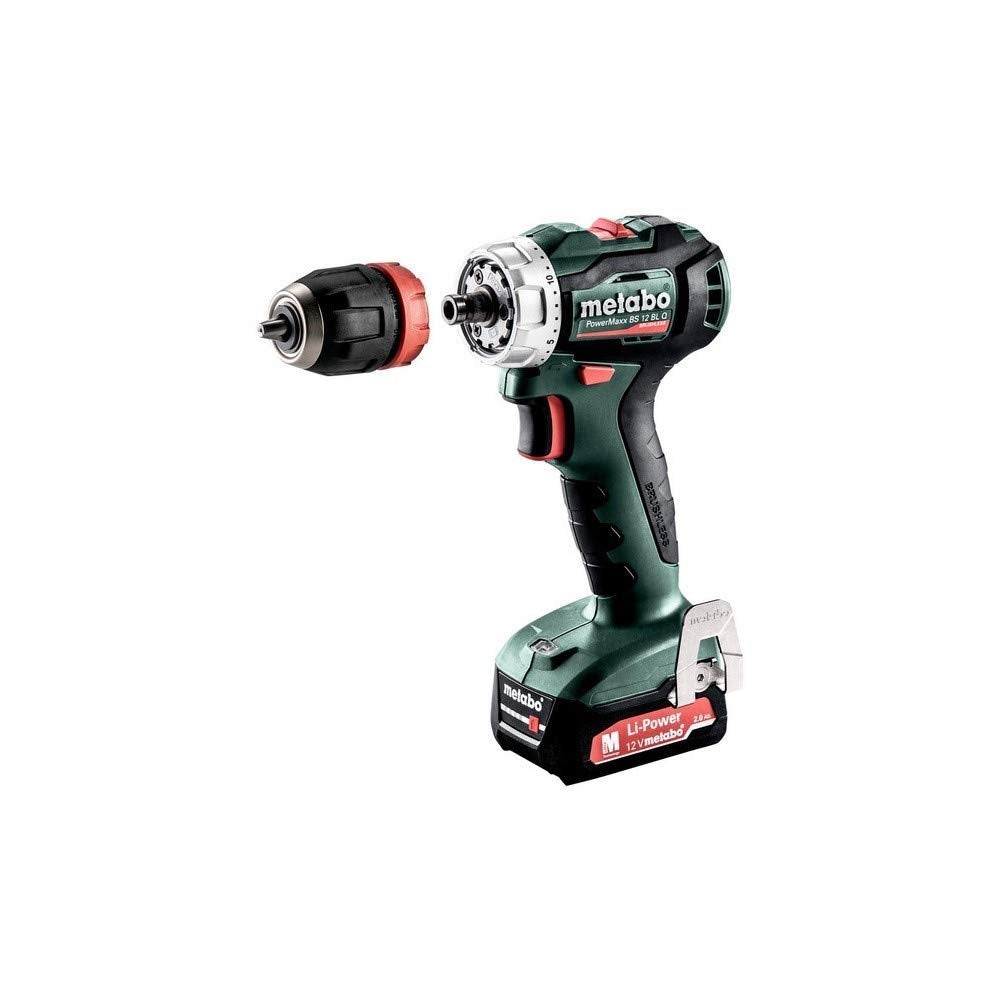 METABO MÁQUINAS - Metabo POWERMAXX BS 12 BL Q Sin llave Negro, Verde, Rojo, Plata 1650 RPM 1,1 kg - Taladro eléctrico (1650 RPM, 1 cm, 2,5 cm, 45 Nm, 18 Nm, 398,3 in-lb)