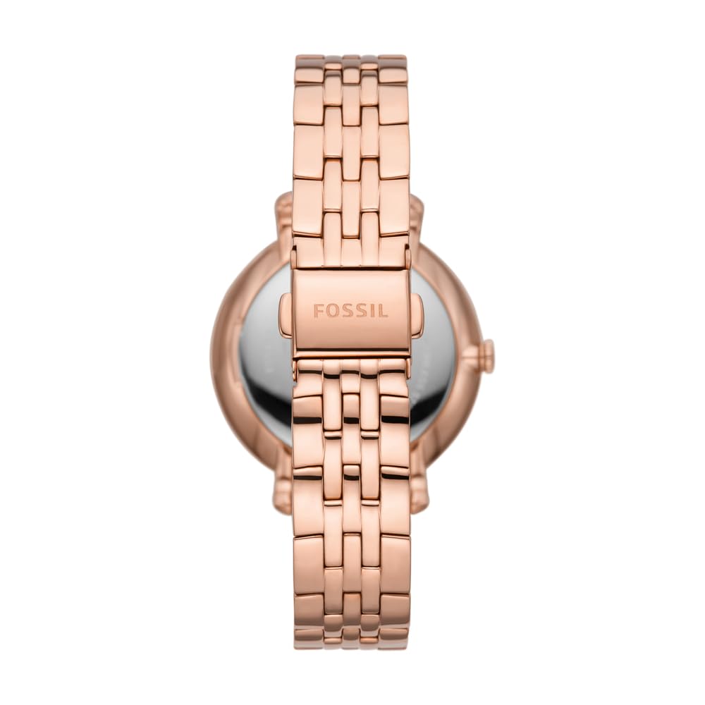 Fossil Jacqueline Reloj para Mujer, Movimiento multifunción con Correa de Acero Inoxidable o Piel, Tono Oro Rosa y Blanco, 36MM