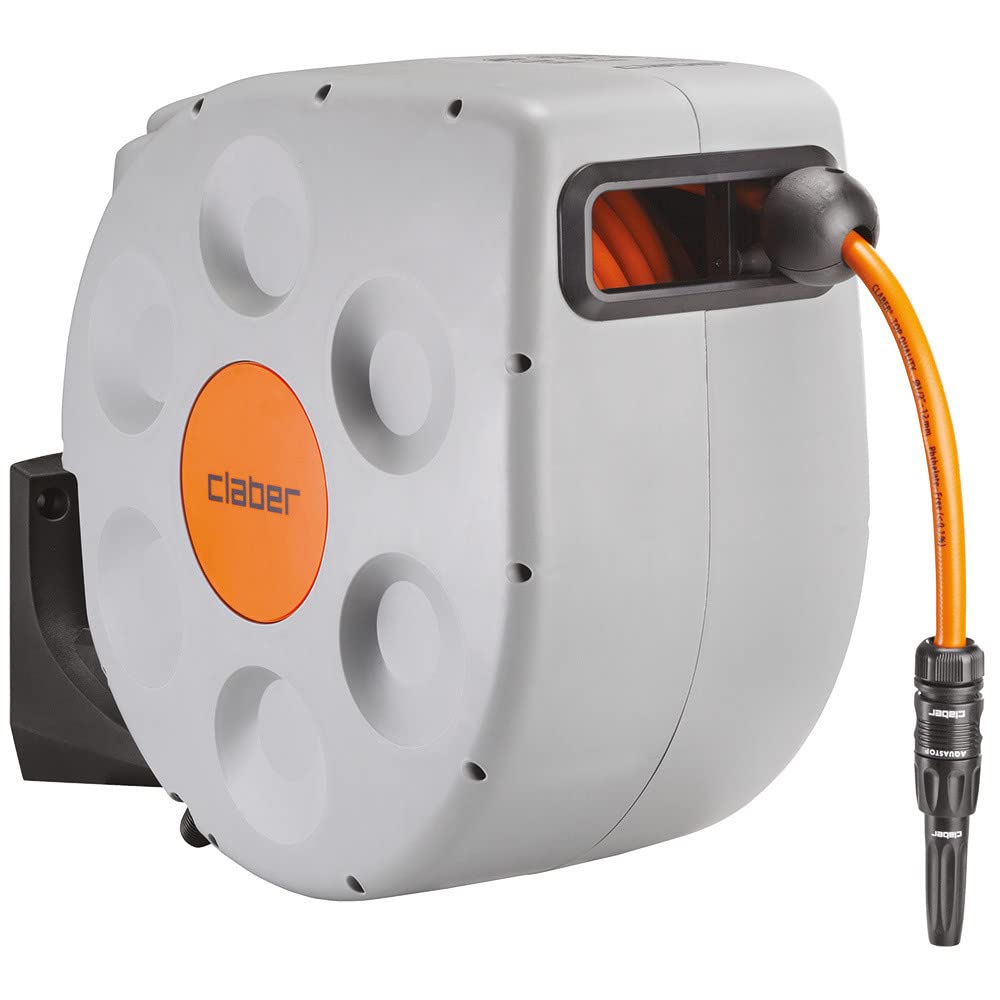 Claber Rotoroll Evolution 30 m, Soporte portamanguera automático para montaje mural provisto de Slow Rewind