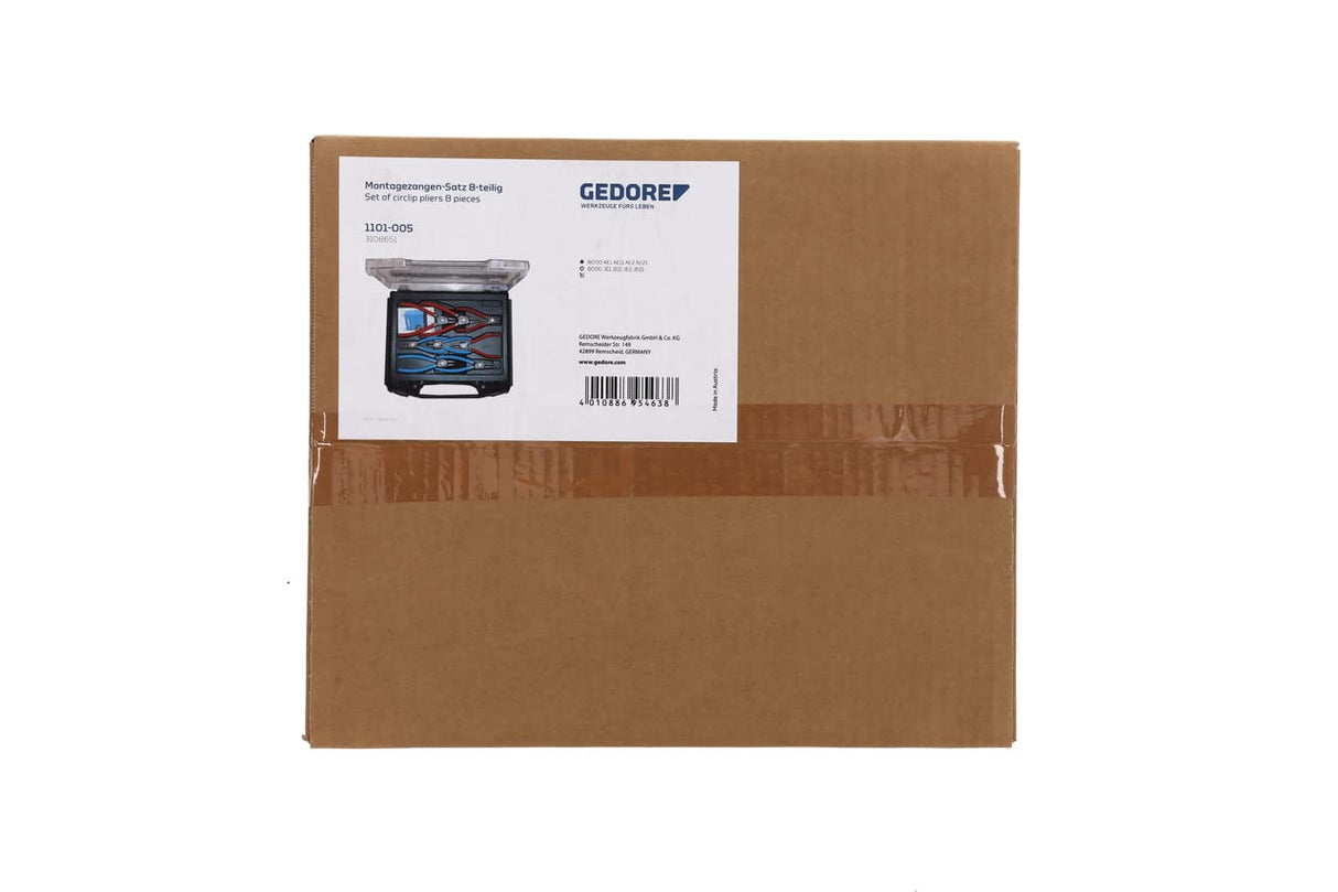GEDORE Juego de alicates para circlips, 8 piezas, Juego de herramientas para circlips interiores y exteriores, Rectos y acodados en 90°, 1101-005