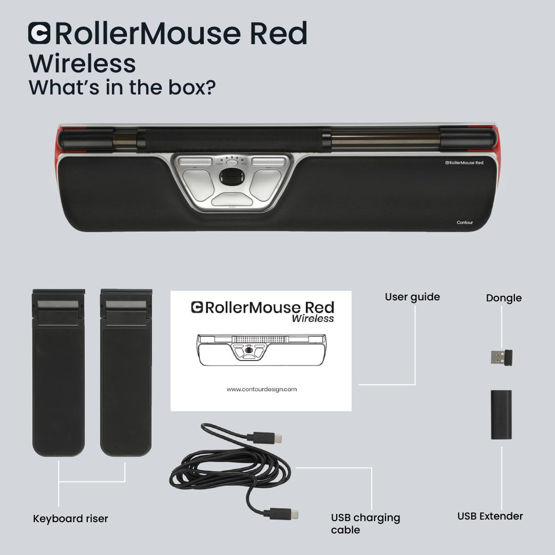 Contour RollerMouse Red, Inalámbrico - ratón ergonómico - Bluetooth - USB-C.
