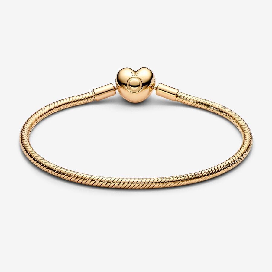 PANDORA Moments 563050C00-20 - Pulsera de eslabones de serpiente con cierre de corazón, plata de ley con aleación chapada en oro, compatible con Moments, tamaño: 20, 20 cm, Plata de ley, Sin gemas