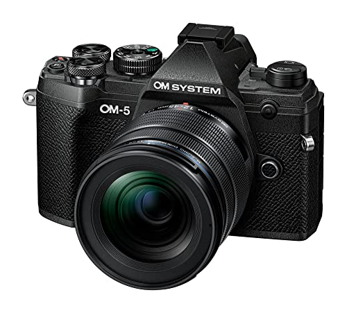 OM SYSTEM OM-5 Cámara con Sistema Micro Four Thirds con Objetivo M.Zuiko Digital ED 12-45mm Pro, Sensor Live Mos de 20 MP, Estabilización de Imagen Mejorada de 5 Ejes, IP53, Negro/Negro
